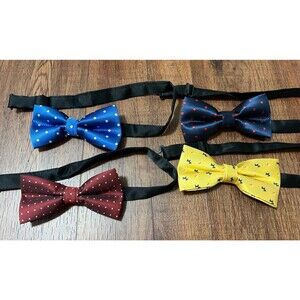 LOT OF 4 BOW TIES Polka Dot Scottie Dog Blue Yellow Burgundy